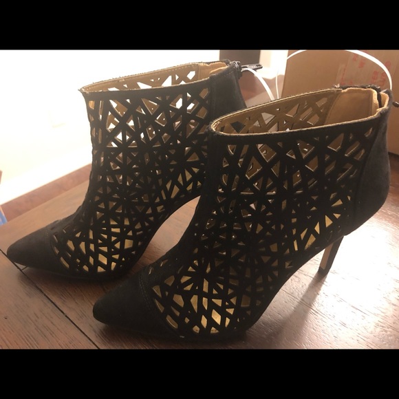 BCBG Black Laser Cut Microsuede Booties - Picture 6 of 8